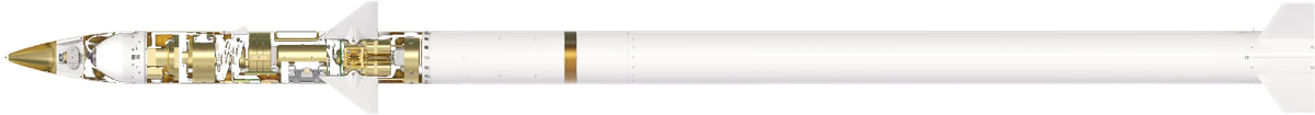 Guided-rocket configuration — the marked band is where the guidance & control unit sits